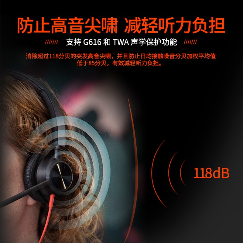 缤特力（Plantronics）Blackwire 3310 USB-A头戴式呼叫中心话务耳机 客服办公降噪耳麦（单耳USB接口）适用于电脑