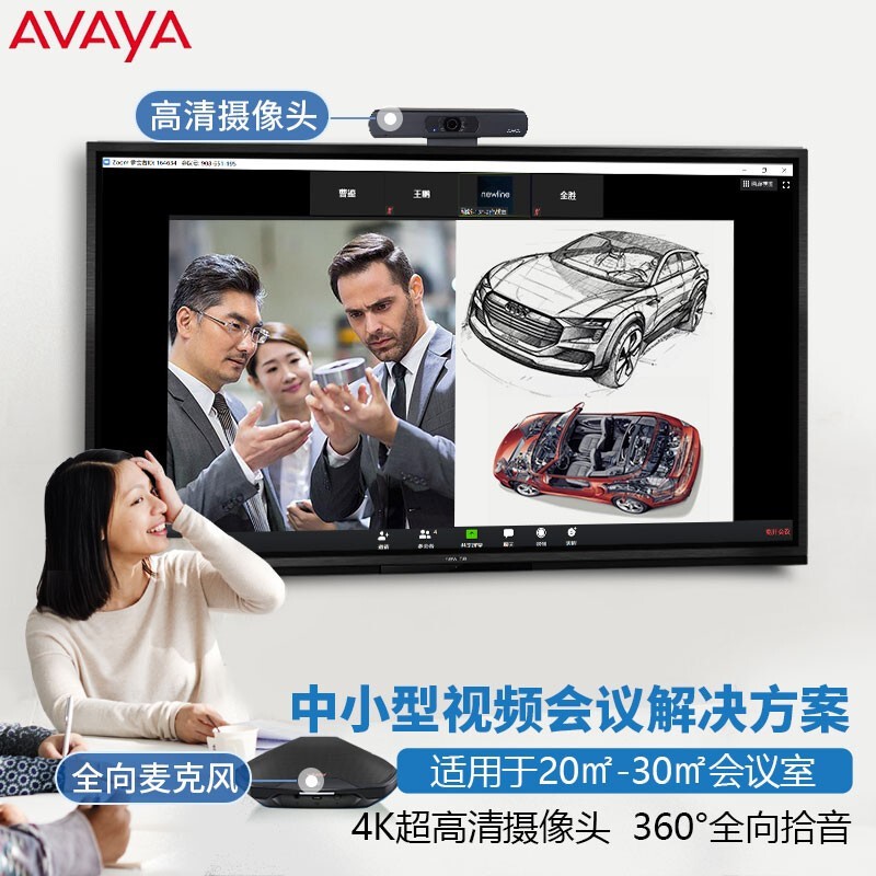 亚美亚（Avaya）中小型视频会议解决方案 （全向麦克风B109+高清摄像头HC020）适用于20-30㎡，3-7天可交付