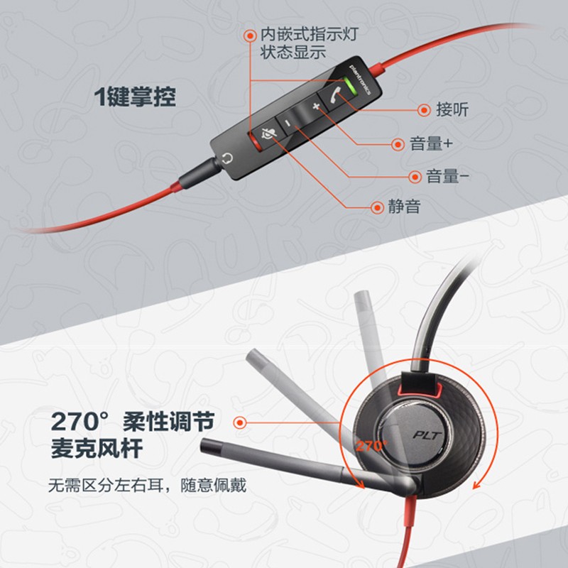 缤特力（Plantronics）C5220 USB-C头戴式耳机耳麦带麦克风 办公电话会议耳机 type-c+3.5mm